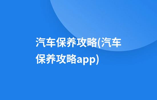 汽车保养攻略(汽车保养攻略app)