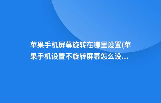 苹果手机屏幕旋转在哪里设置(苹果手机设置不旋转屏幕怎么设置)