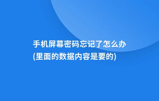 手机屏幕密码忘记了怎么办(里面的数据内容是要的)