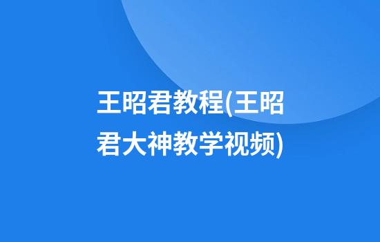 王昭君教程(王昭君大神教学视频)