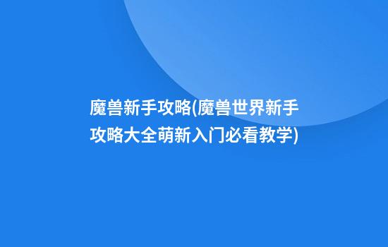 魔兽新手攻略(魔兽世界新手攻略大全萌新入门必看教学)